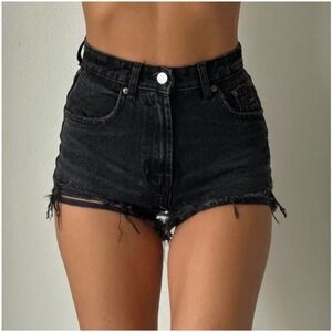 Zara Black High Waisted Distressed Denim Shorts